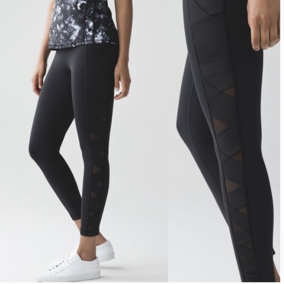 Lululemon Rise and Flow Pant Leggings Full-On Luxtreme Black Criss Cross Mesh 10 - Picture 1 of 16